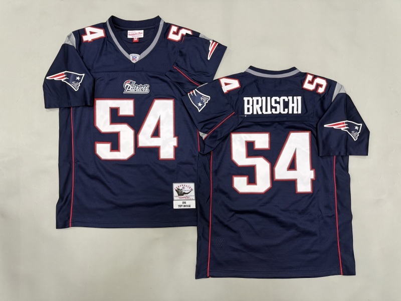 Men 2025 New England Patriots 54 Bruschi Blue Throwback Limited NFL Jersey style 001